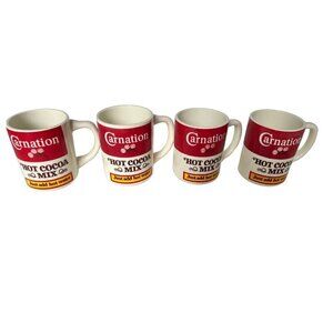 Vintage Carnation Hot Cocoa Mugs, Set of 4